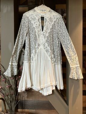 Free People Cream Lace Pleated Tunic